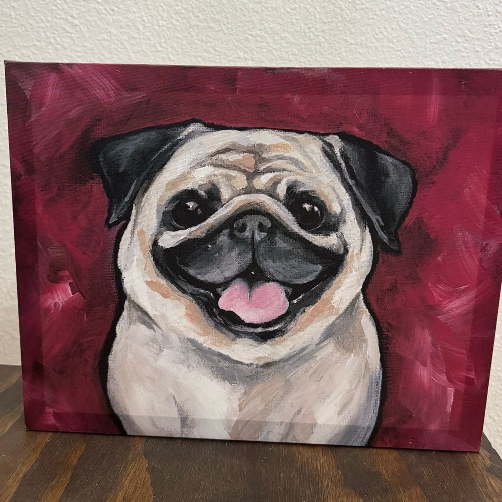 Pug Dog Smiling Stretched Canvas Wall Art